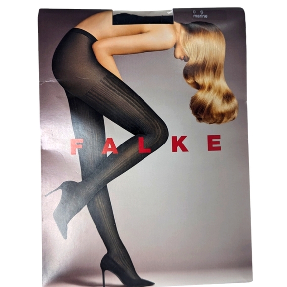 FALKE Prime Rib Tights, 2 Pair Designer Hosiery in Marine .. Size Small (95-110) - Picture 2 of 10